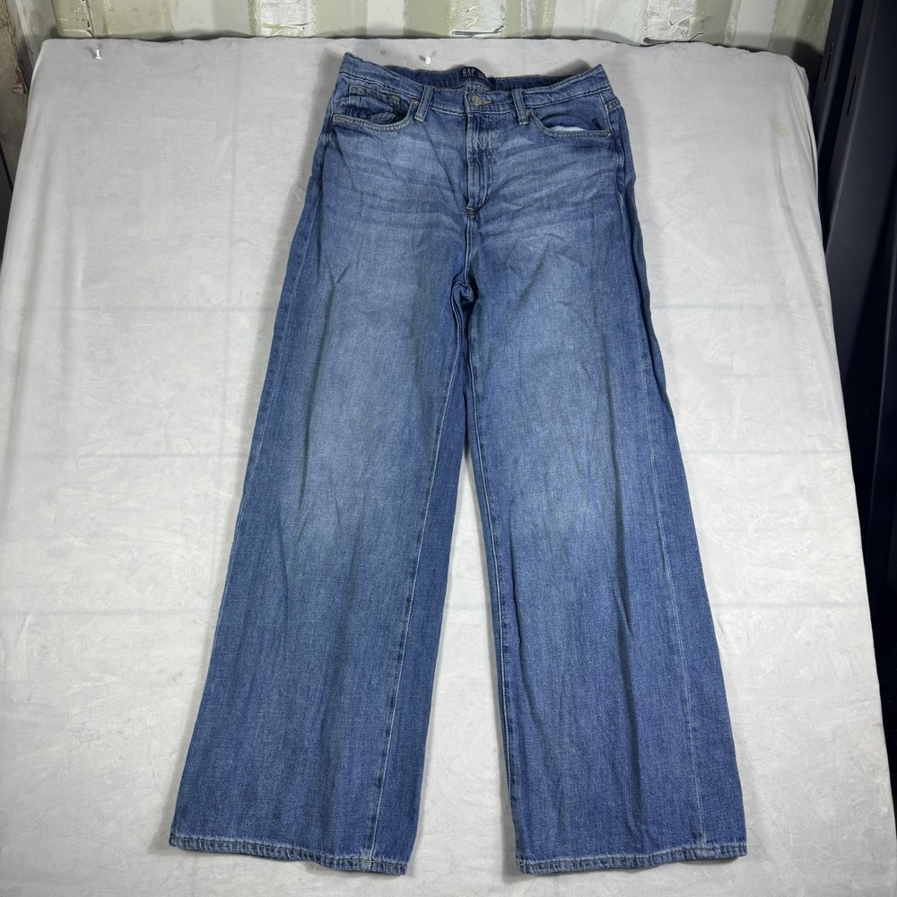 Gap Womens Wide-Leg Jeans Blue Whiskered Denim High Rise Comfort Everyday‎ 8/29R